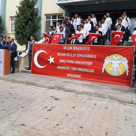 Selçuk Üniversitesi Bozkır Meslek Yüksek Okulu olarak "Barış Pınarı Harekâtına Destek Programı ve Yürüyüşünü" gerçekleştirdik.